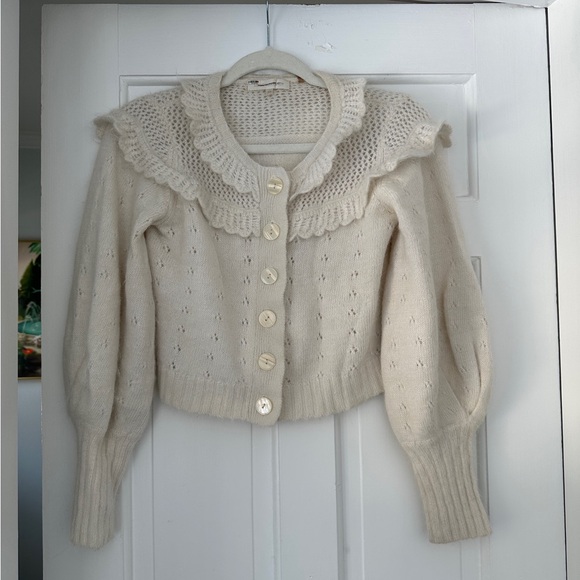 LoveShackFancy Sweaters - LoveShackFancy Hayden Ruffle Cream Coquette Girl Cardigan Sweater Size XS